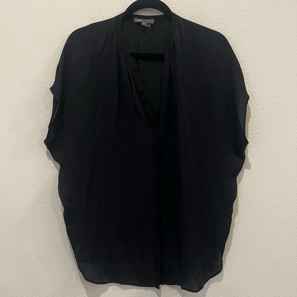 Vince Oversized 100% Silk Top Womens Sz M Navy Black Strip Career Dolman Blouse - Picture 1 of 8